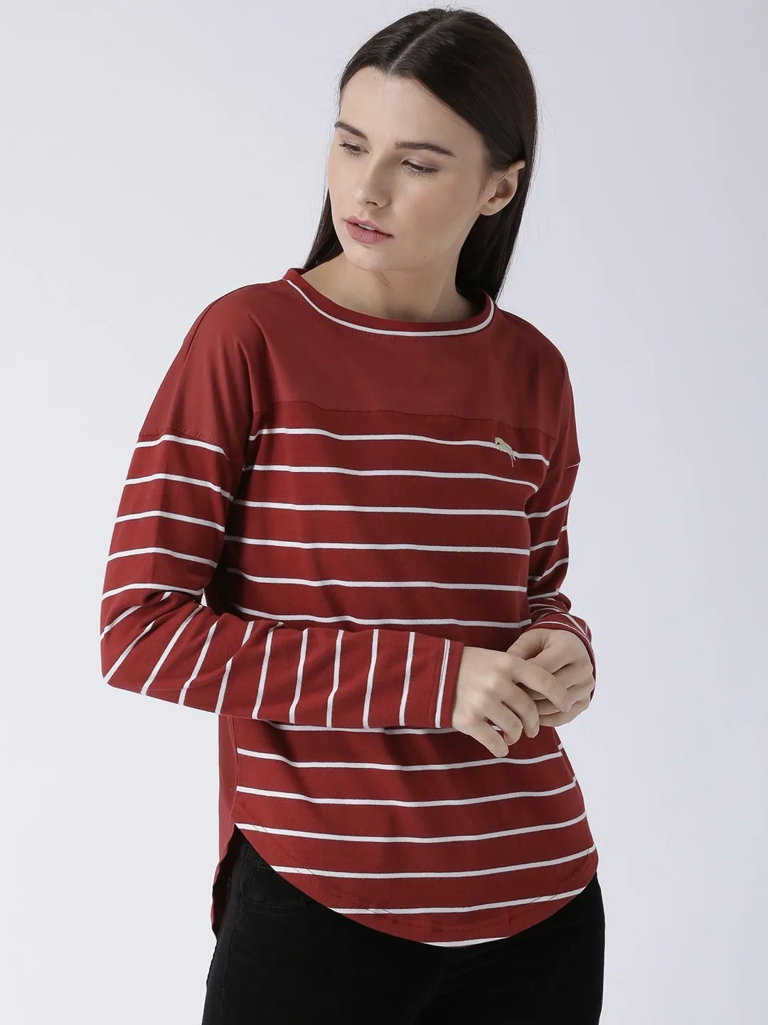 Women Round Neck Red T-shirt