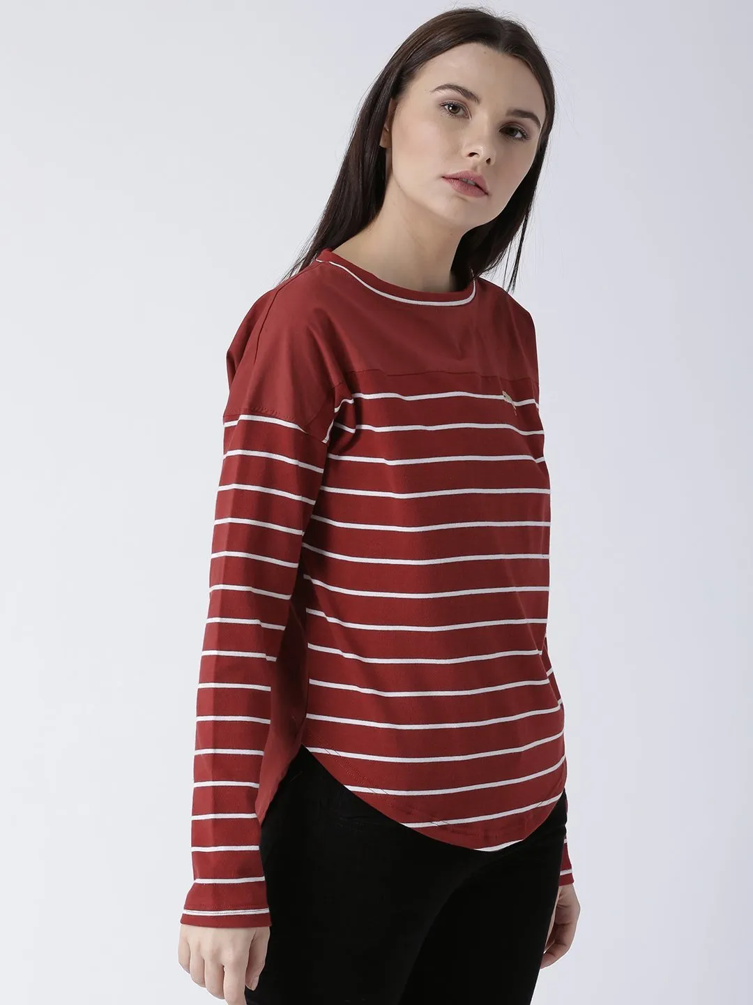 Women Round Neck Red T-shirt