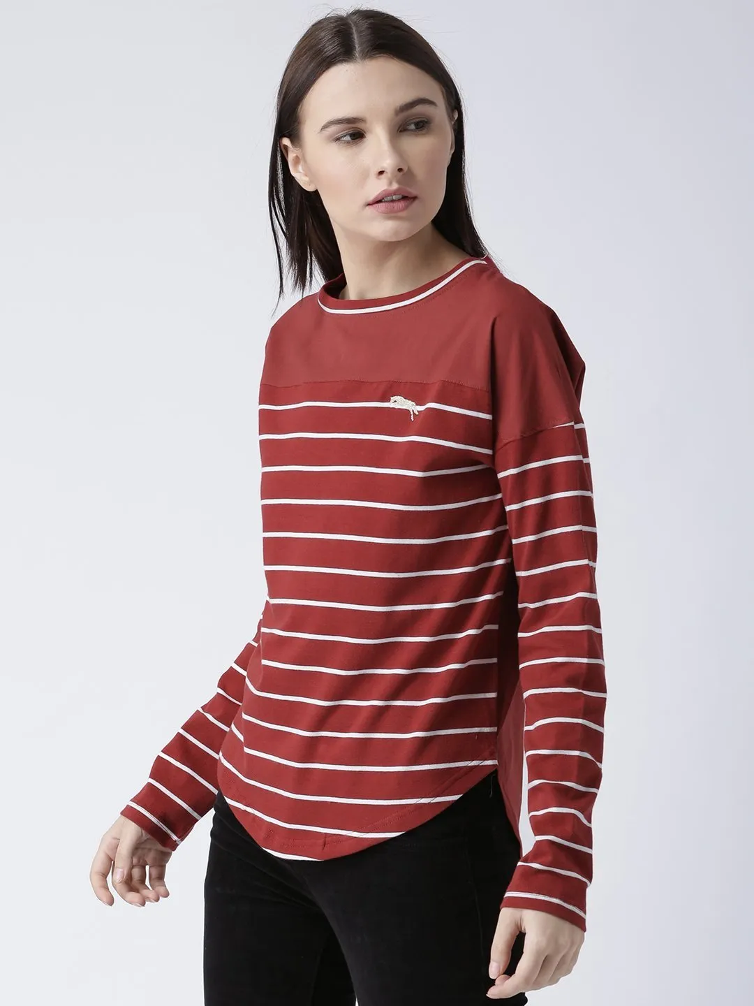 Women Round Neck Red T-shirt