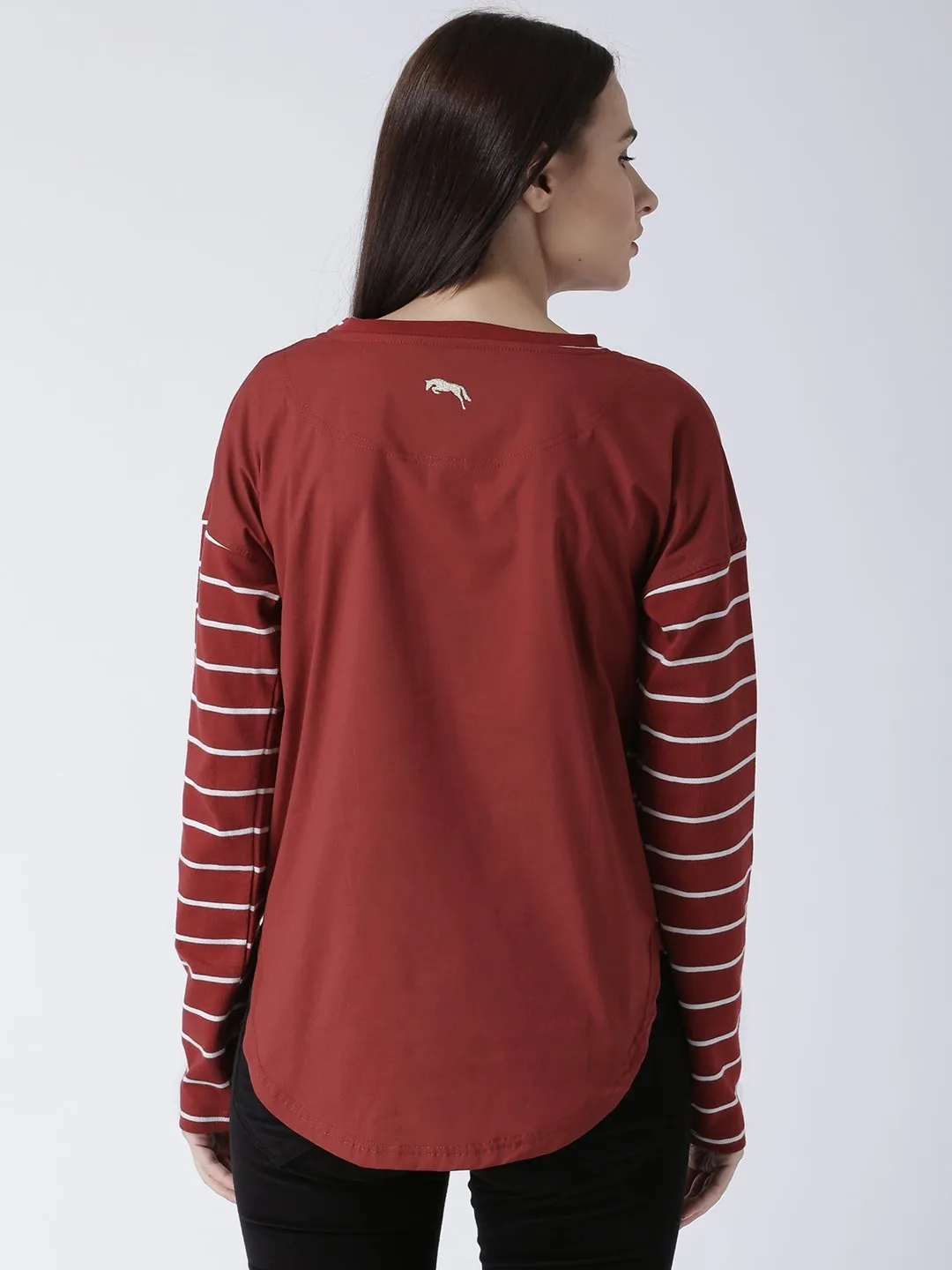 Women Round Neck Red T-shirt