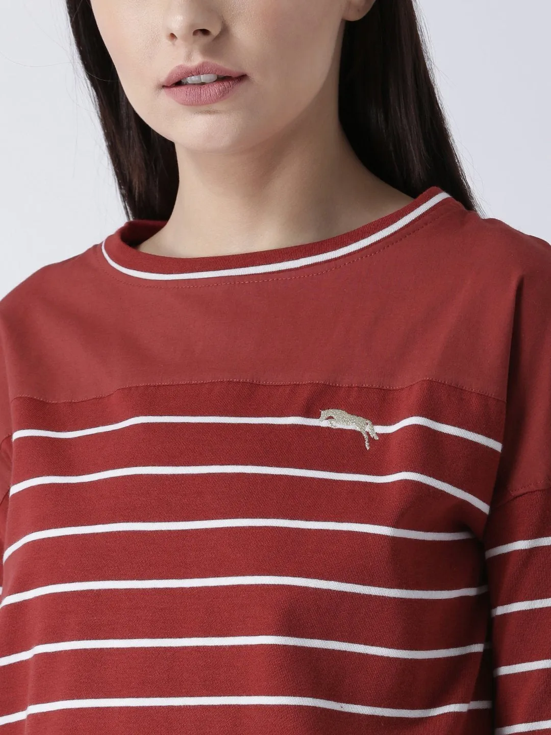 Women Round Neck Red T-shirt