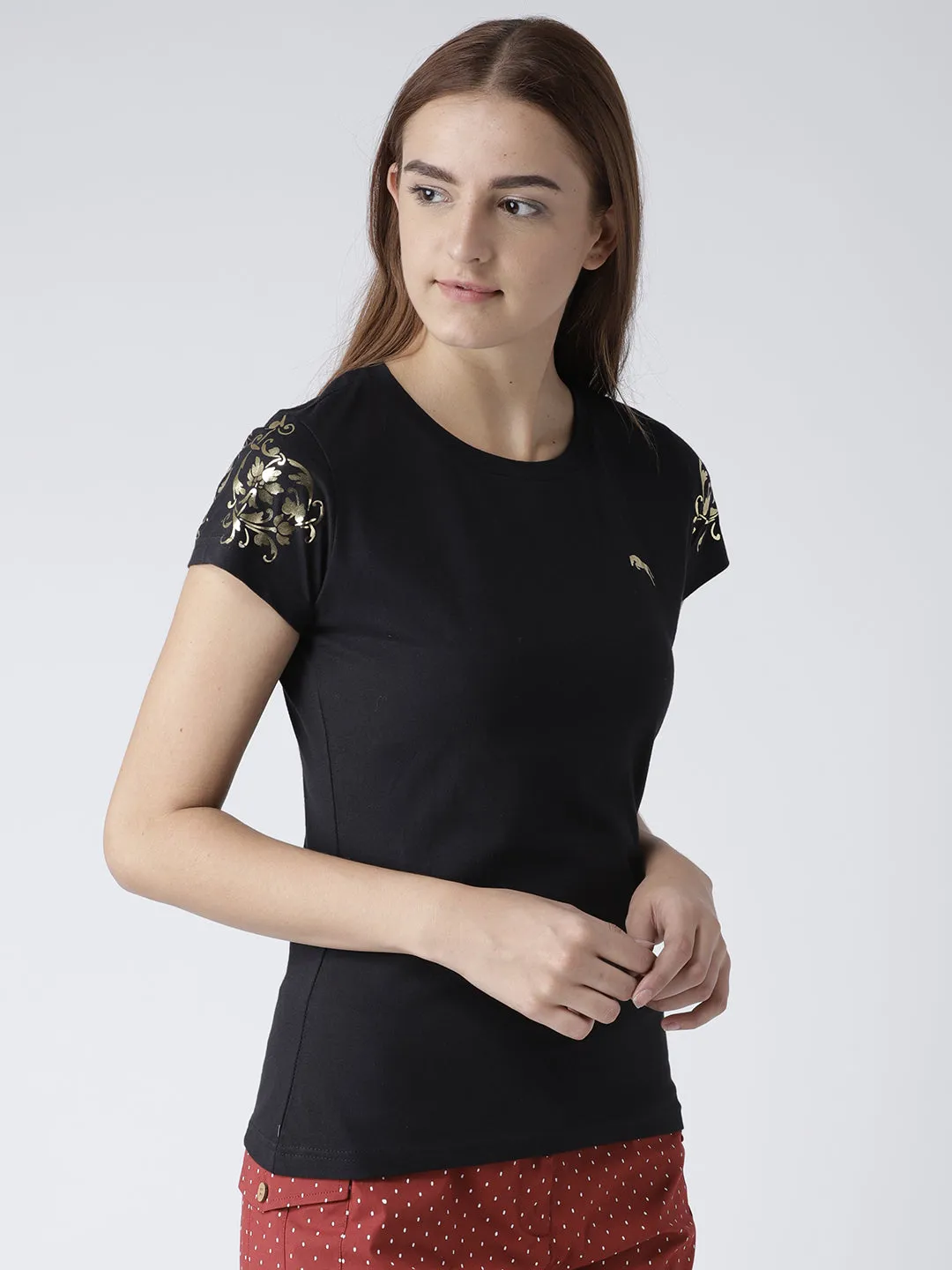 Women Solid Black T-Shirt