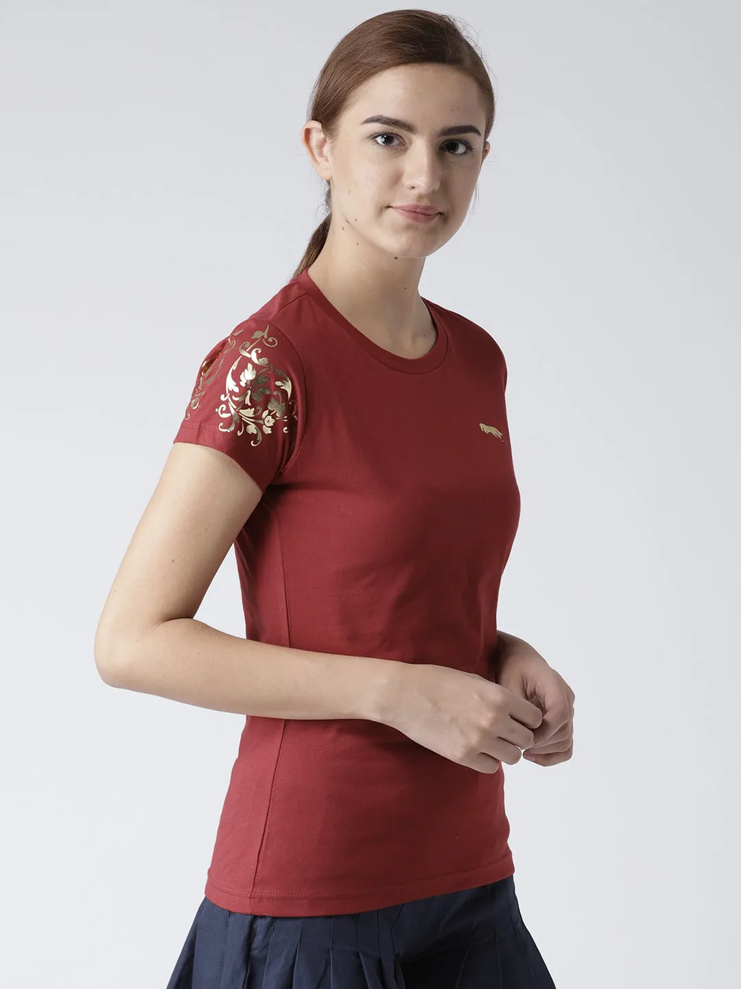 Women Solid Red T-Shirt