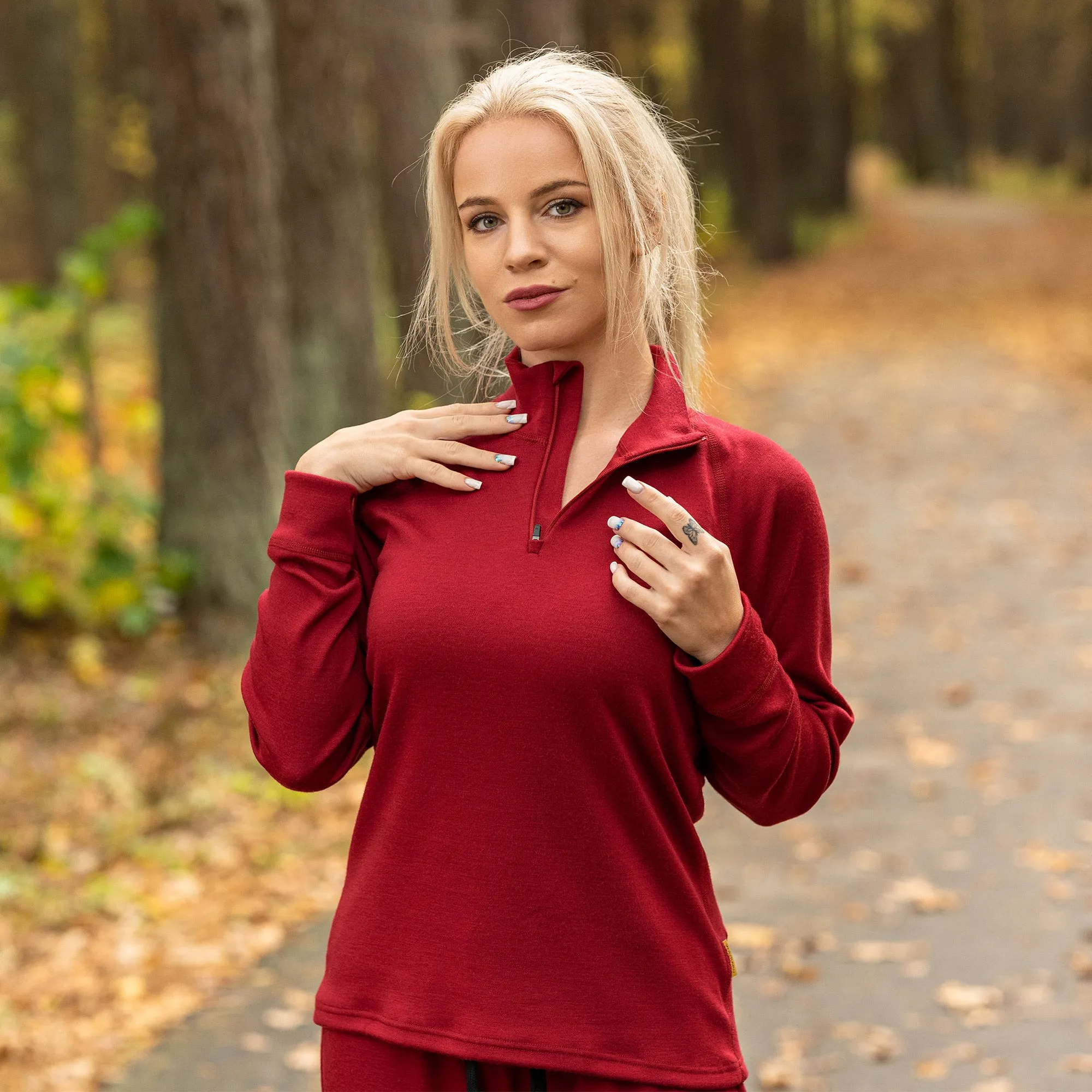 Women's 250 Zip Neck Top Royal Cherry