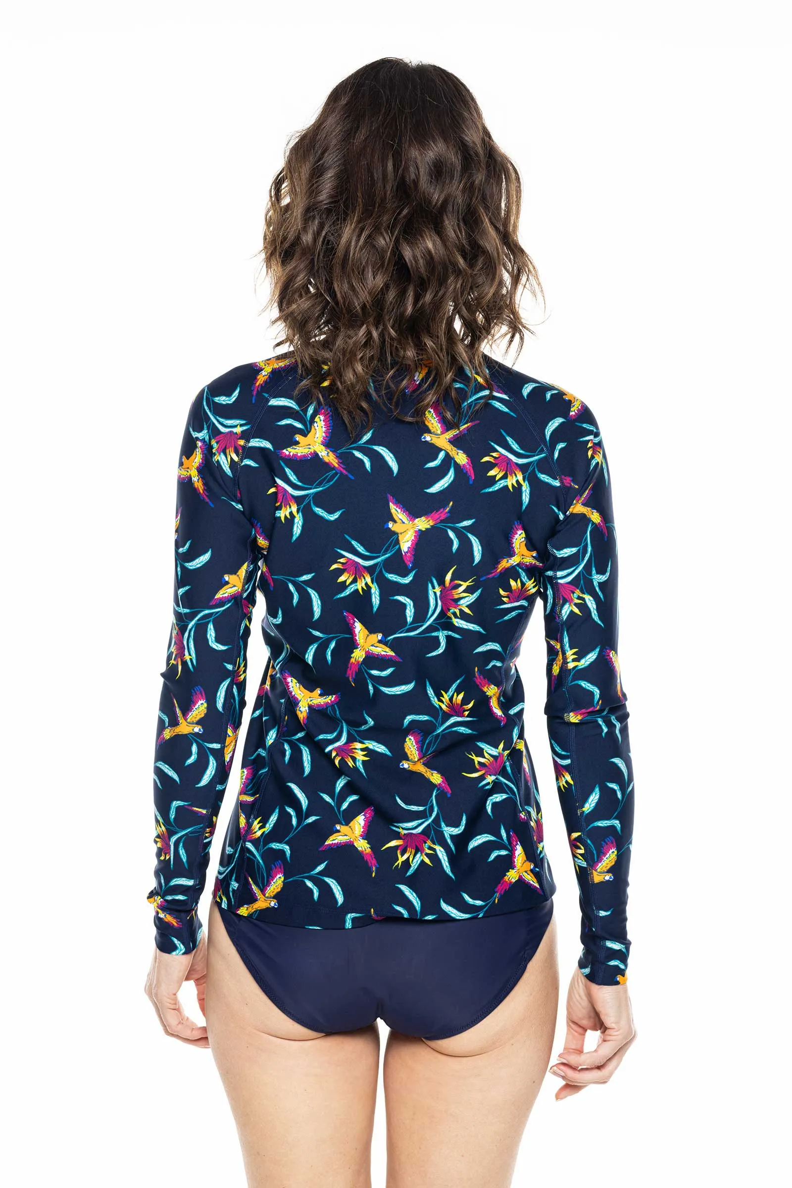 Women's Hightide Long Sleeve Swim Shirt  |  Navy Birds of Paradise