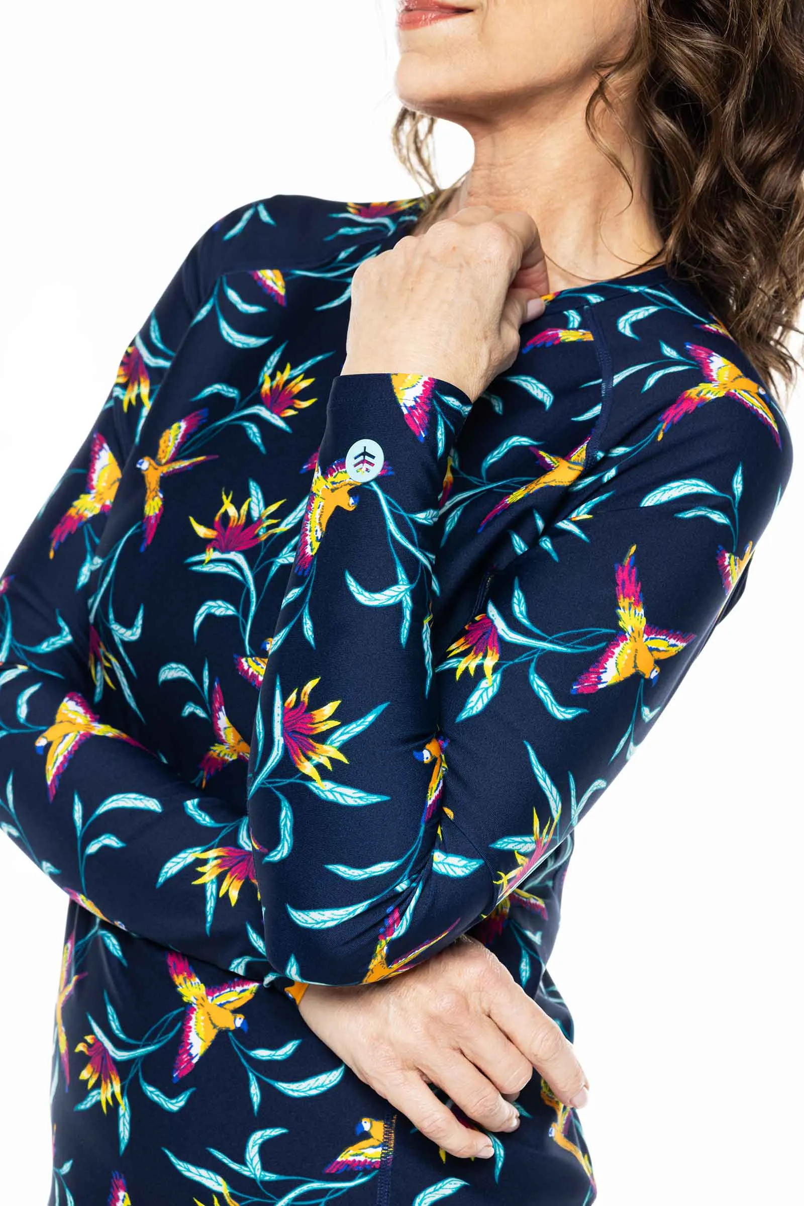 Women's Hightide Long Sleeve Swim Shirt  |  Navy Birds of Paradise